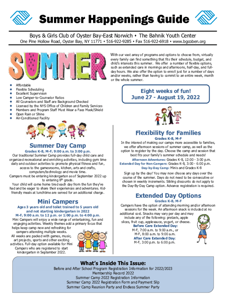 Fillable Online Summer Happenings Guide Boys & Girls Club of Oyster
