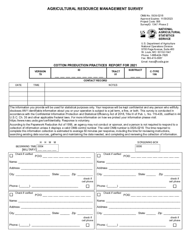 Fillable Online agricultural resource management survey USDA NASS Fax Email Print pdfFiller
