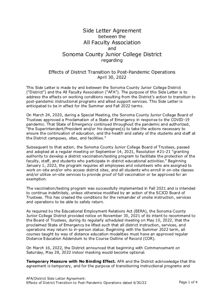 Fillable Online Side Letter Agreement Definition 105 SamplesLaw