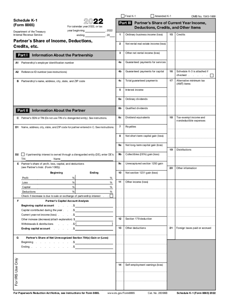 Federal 8865 (Schedule K-1) (Partner's Share of IncomeFederal 8865 (Schedule K-1) (Partner's Share of IncomeAbout Form 8865, Return of U.S. Persons With Respect to Certain Foreign Preview on Page 1.