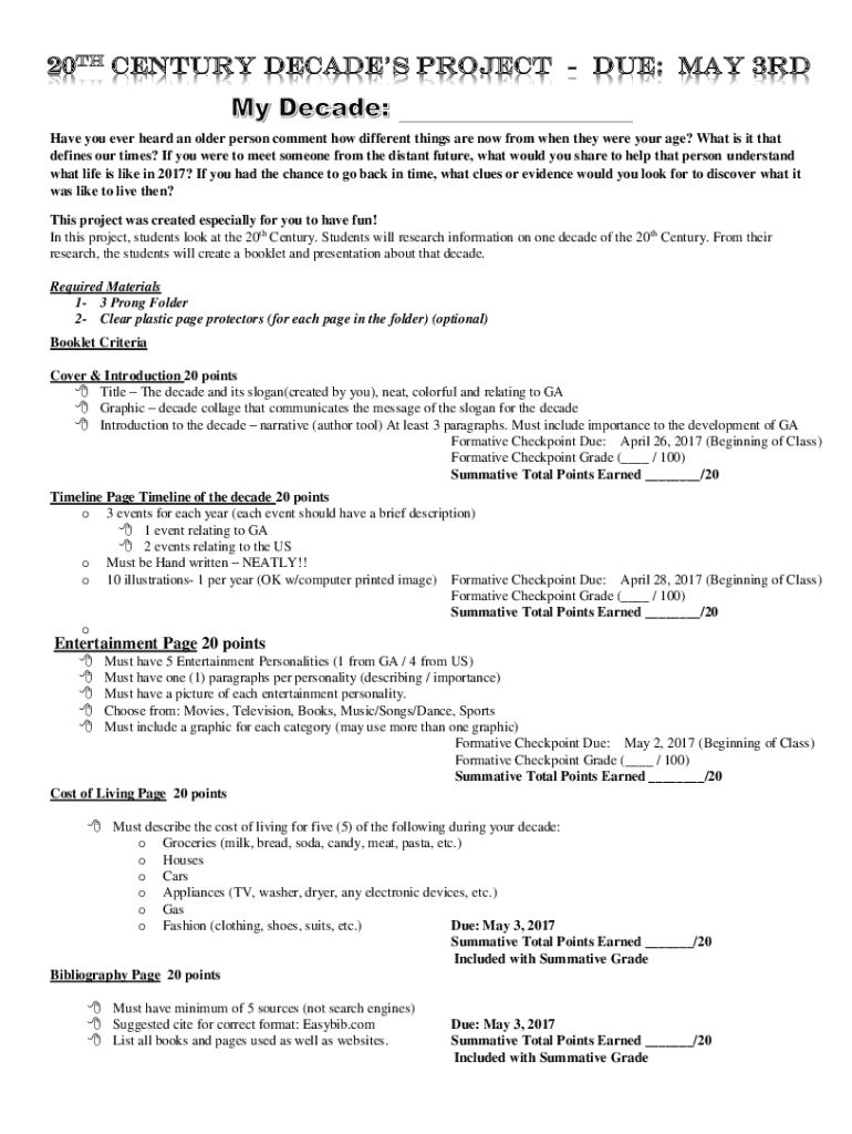 Fillable Online Decades Project Teaching ResourcesTeachers Pay ...