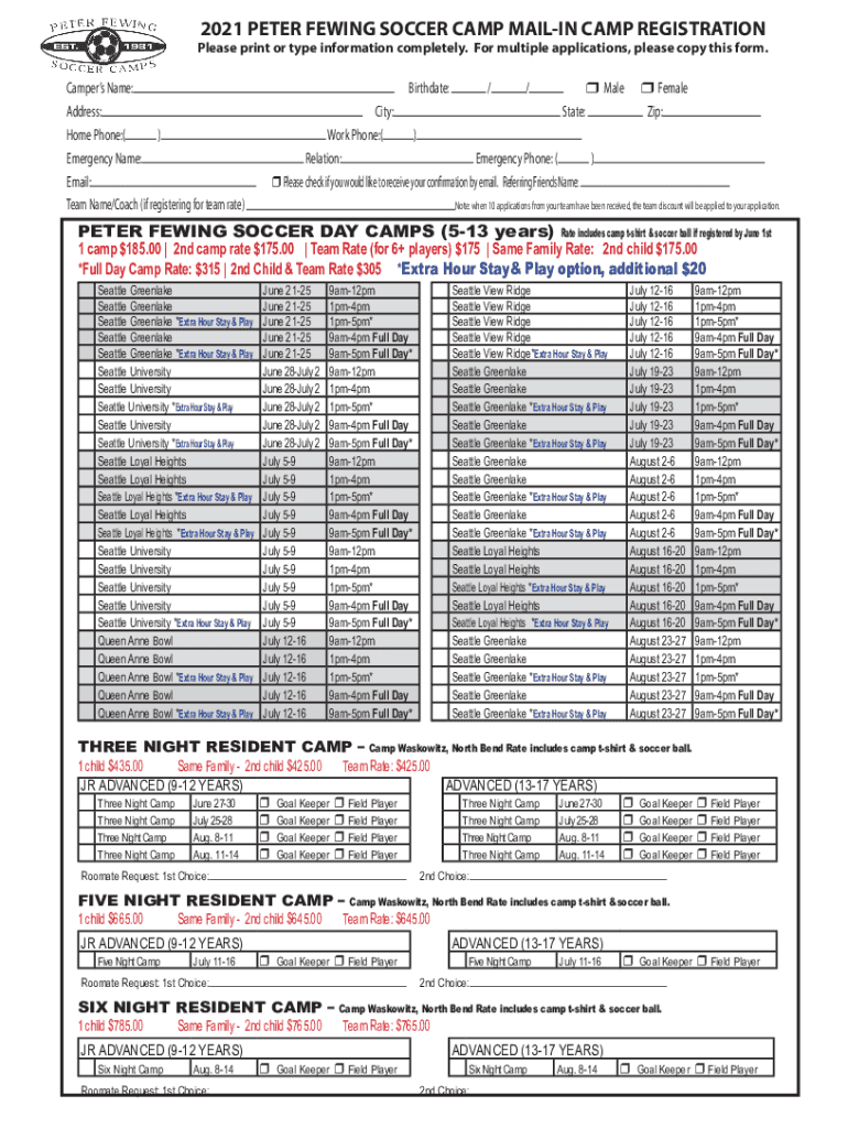 peterfewingsoccercamp images1 PF REGISTRATION2021 PETER FEWING SOCCER CAMP MAIL-IN CAMP REGISTRATION Preview on Page 1