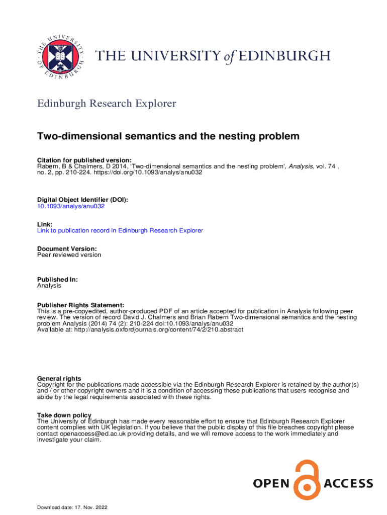 Fillable Online Two dimensional Semantics And The Nesting Problem Fax Fillable online two dimensional semantics and the nesting problem fax