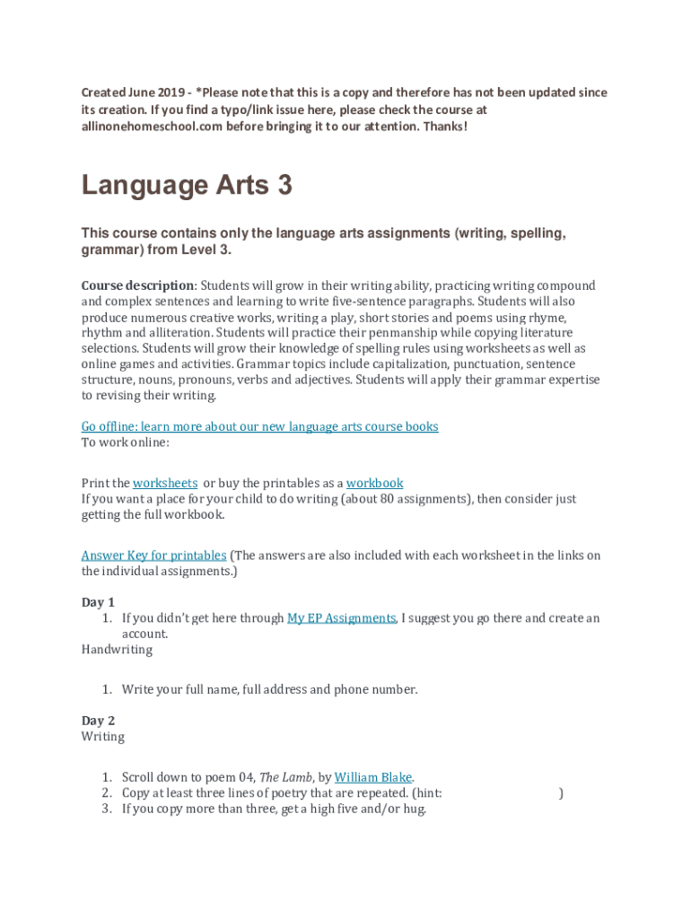 Fillable Online Language Arts 3 - Easy Peasy All-in-One Homeschool Fax ...