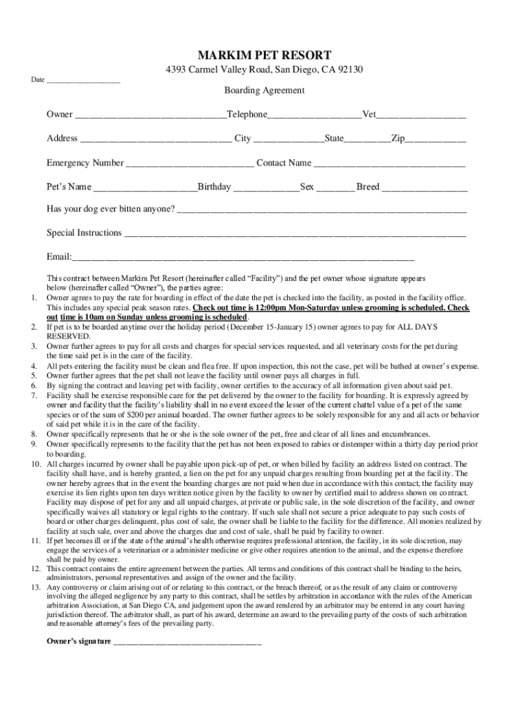 Fillable Online Horse Boarding Agreement - Printable Blank PDF ...