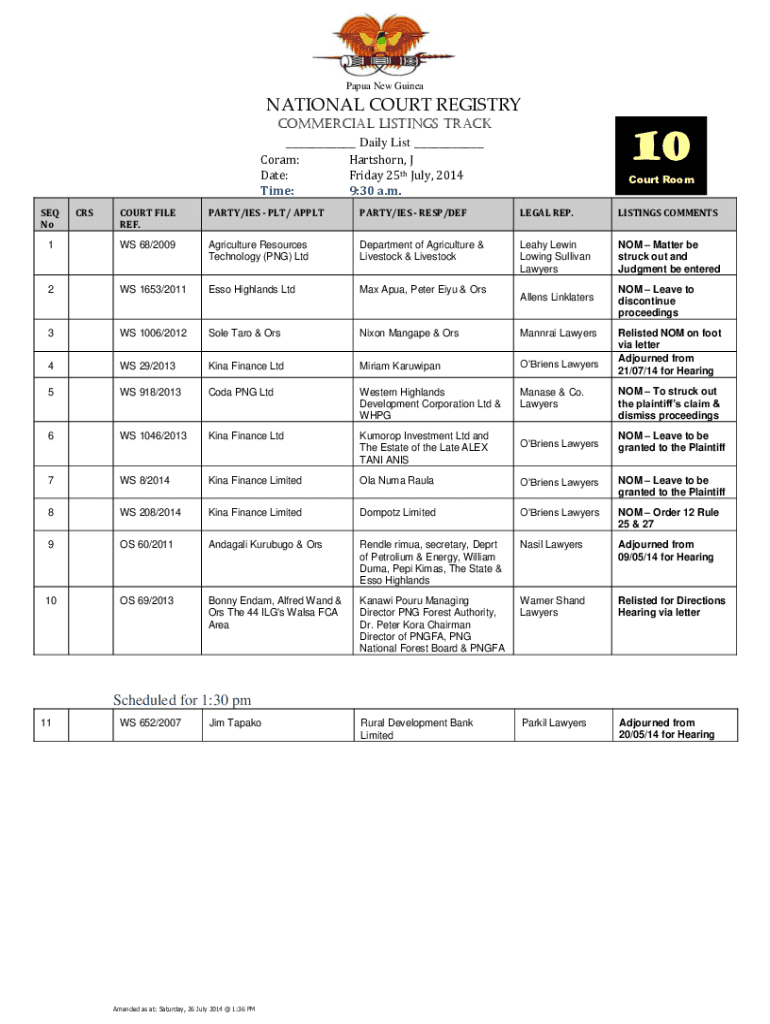 Fillable Online national court registry PNG Judiciary Fax Email Print