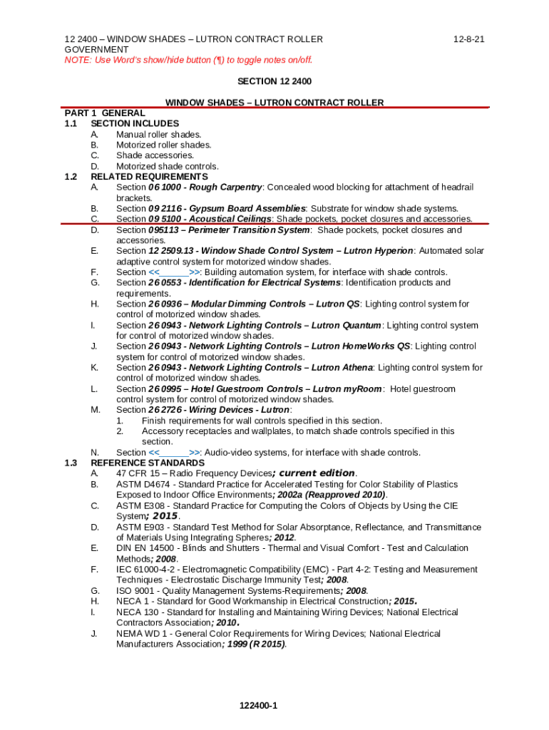 Lutron Contract Roller Window Treatments Doc Template pdfFiller