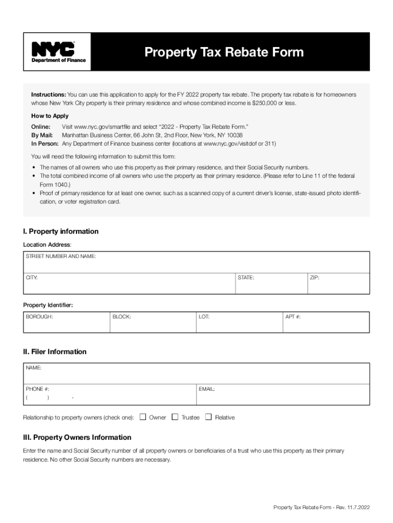 Fillable Online Property Tax Rebate Form Fax Email Print PdfFiller