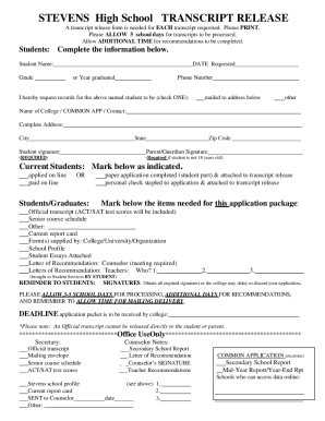 Fillable Online Transcript Request Form / Requests for High School ...