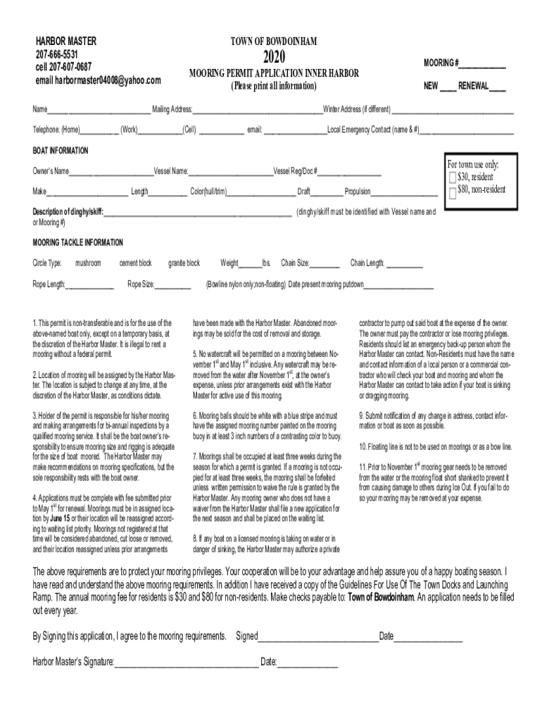 Fillable Online fill.io BoatMooringPermitApplicationFillable Boat