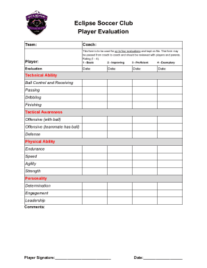 Fillable Online Eclipse Soccer ClubSoccer Player Evaluation Form ...