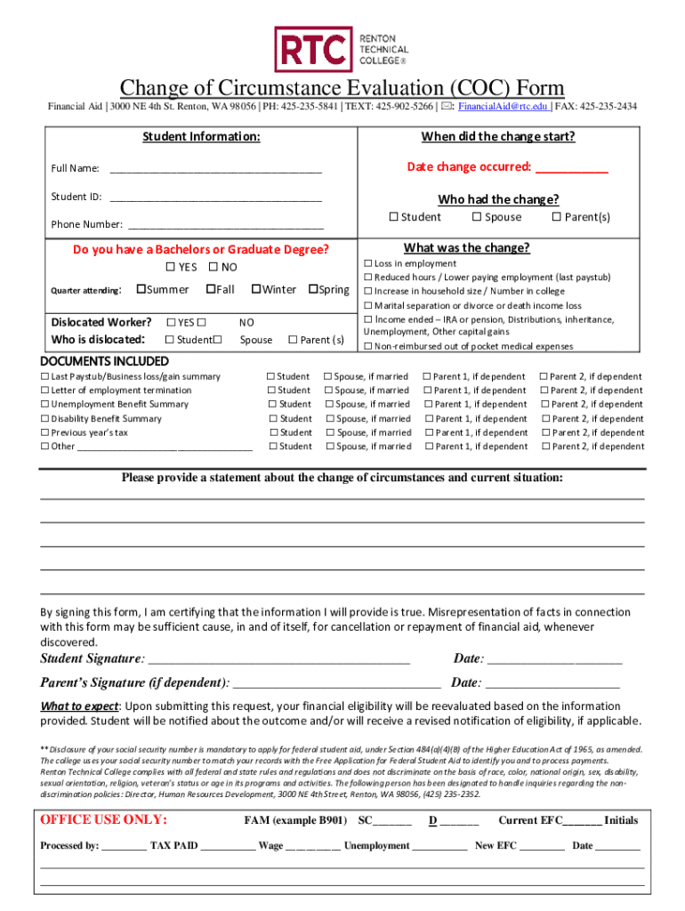 Fillable Online Change of Circumstance Evaluation Form Fax Email Print