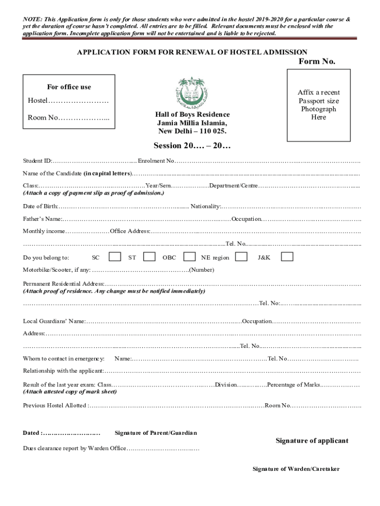 Fillable Online Form No. Session 20. Jamia Millia Islamia Fax Email