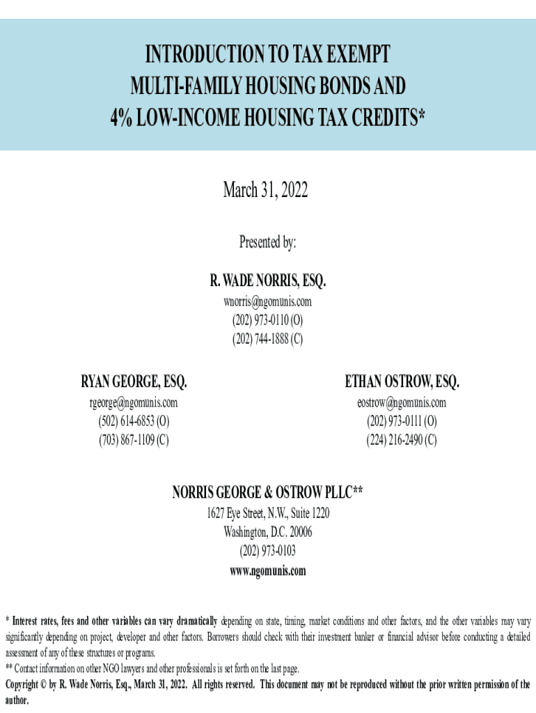 Fillable Online introduction to tax exempt multifamily housing bonds
