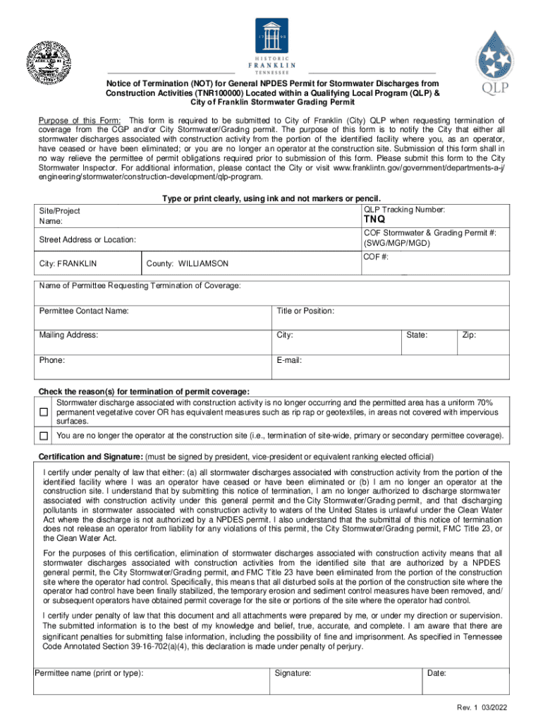 Fillable Online Notice of Termination (NOT) Form 35107US