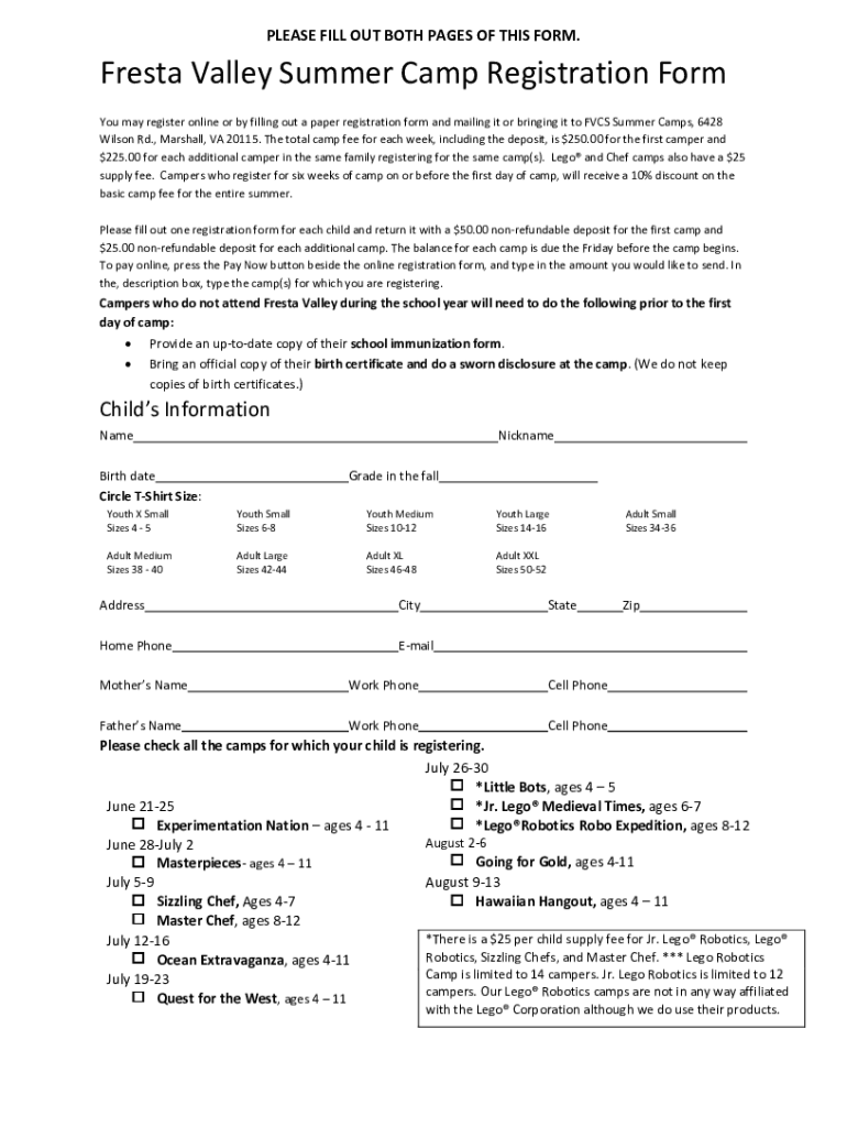 Fillable Online Summer Camp Forms &amp; PDF Templates - Free Online ...