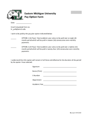 Eastern Michigan University Pay Option Form