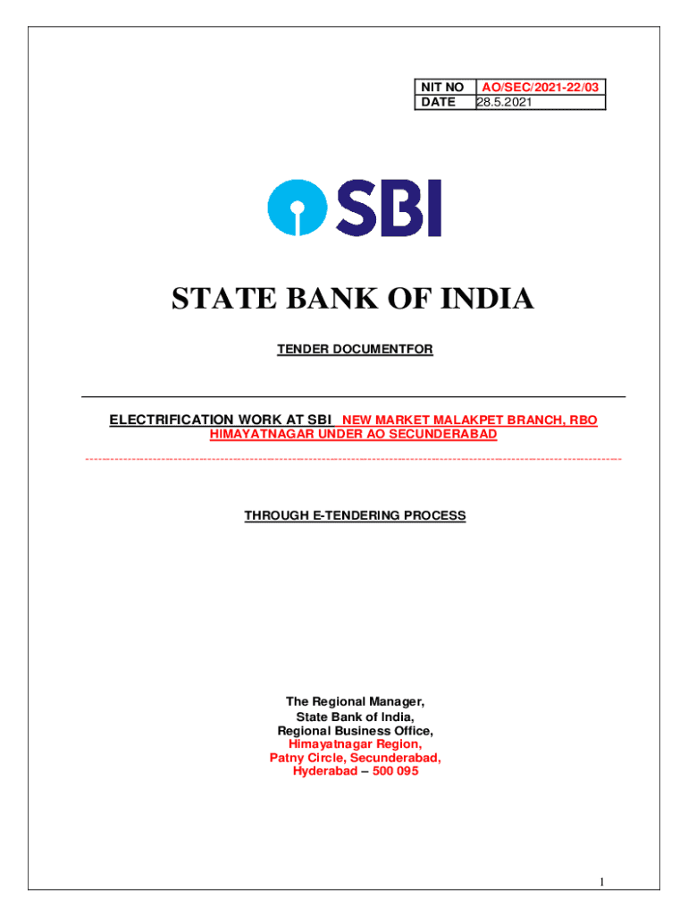 Fillable Online SBI TendersState Bank of India TendersState Bank of ...