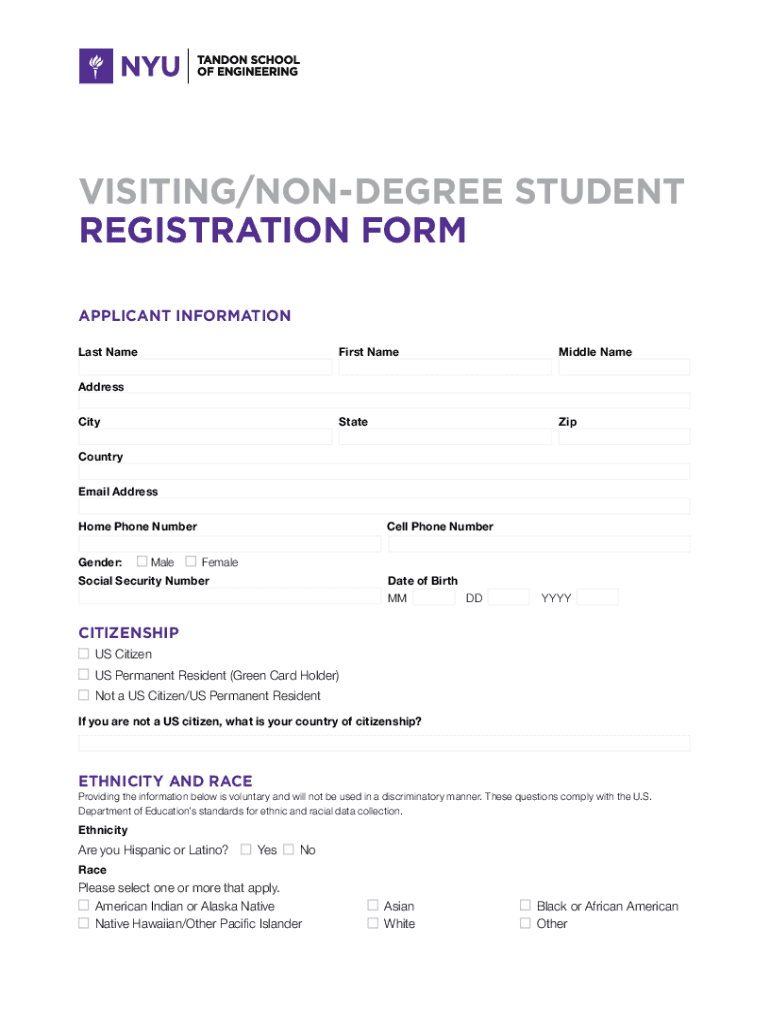 Fillable Online Visiting Graduate Student Registration NYU Tandon
