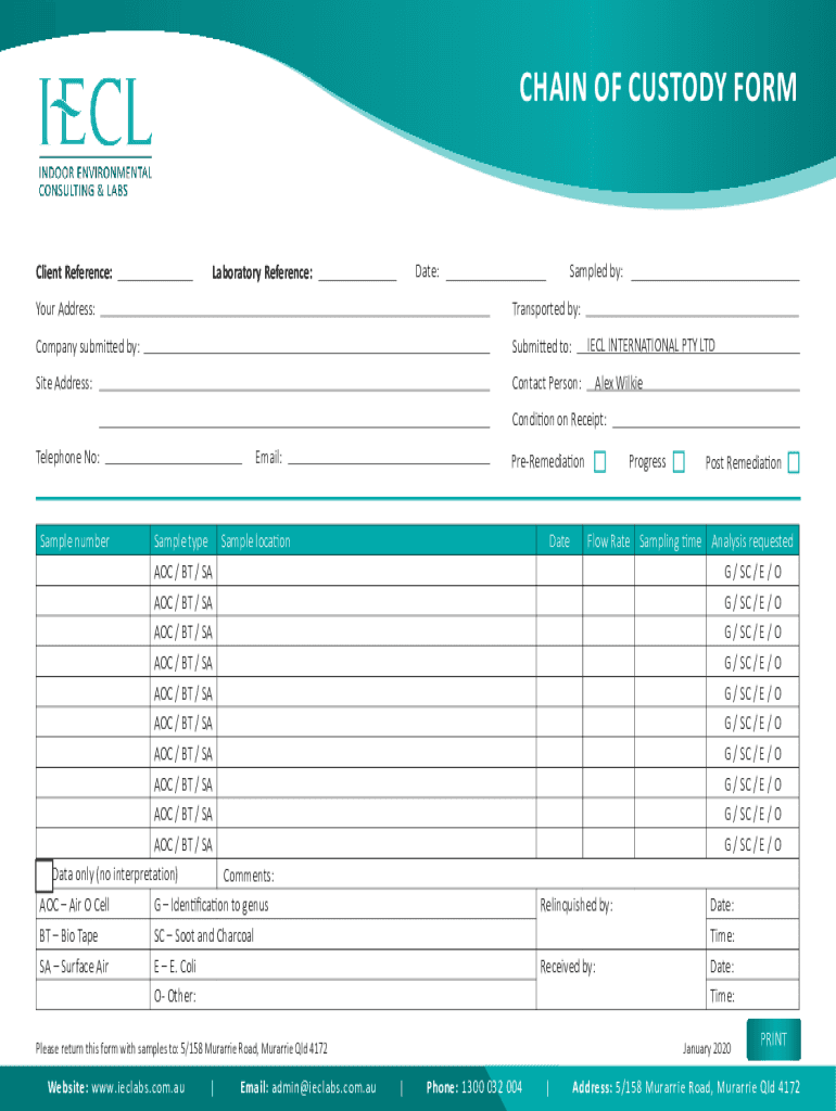 Fillable Online SampleChainofCustodyForm.docx Property Record