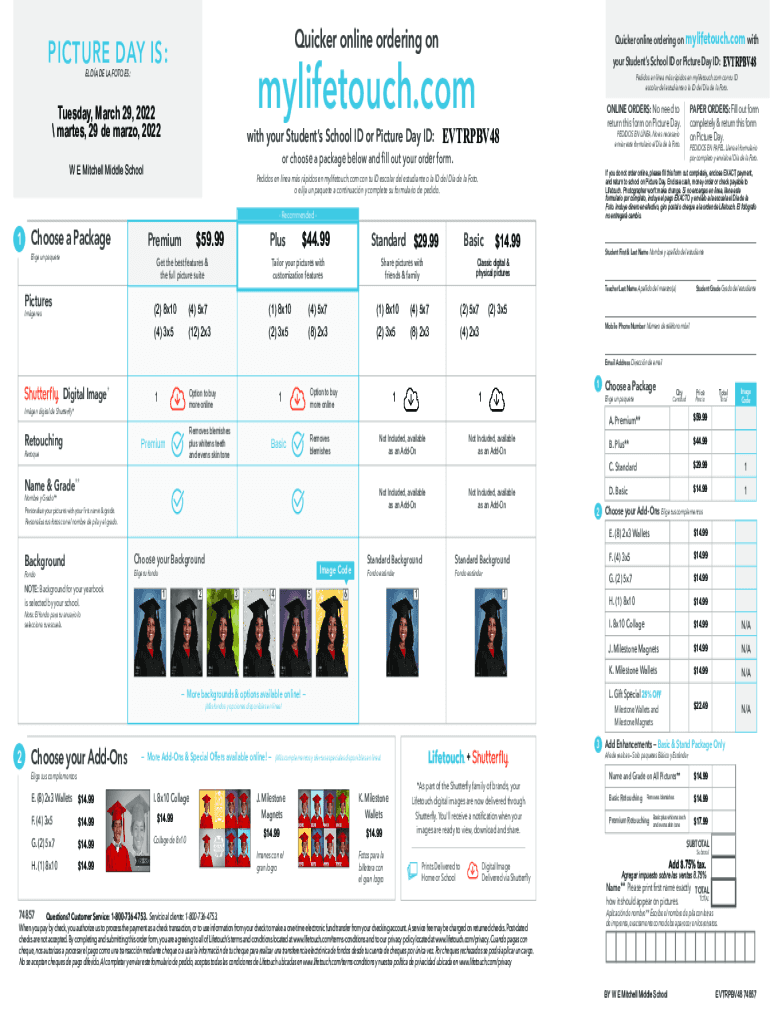 Fillable Online PICTURE DAY IS: Quicker online ordering on mylifetouch ...