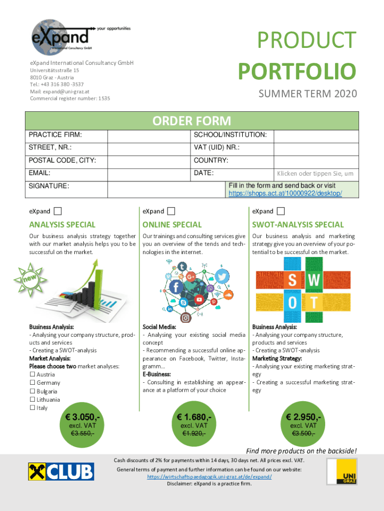 Fillable Online PRODUCT PORTFOLIO - Uni Graz Fax Email Print - pdfFiller