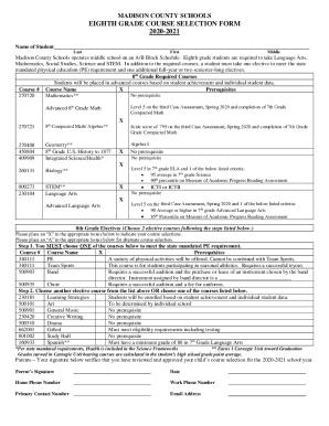 Fillable Online eighth grade course selection form 2020-2021 Fax Email ...