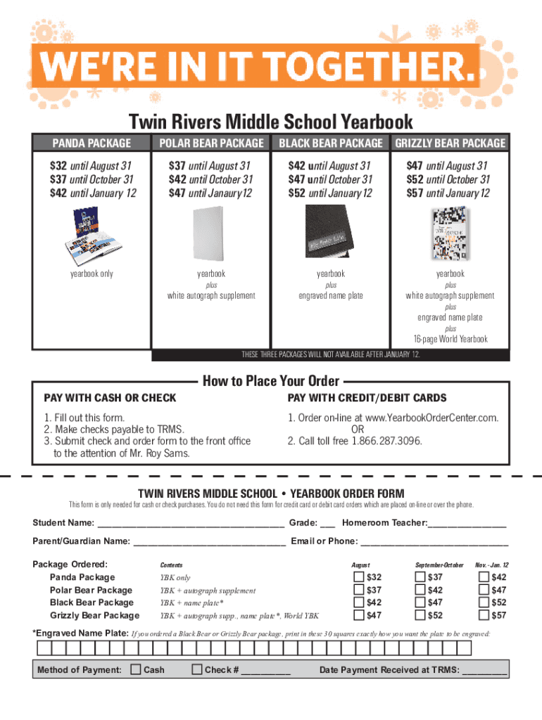 Fillable Online Twin Rivers Middle School Yearbook Fax Email Print