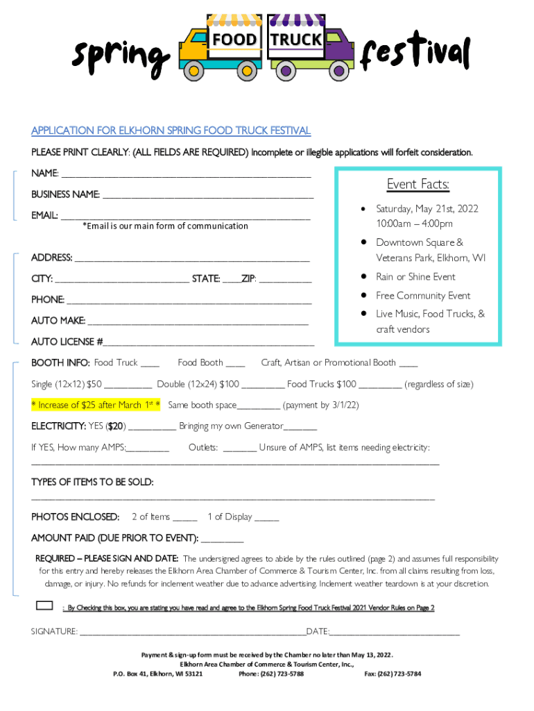 Fillable Online Application for Elkhorn Spring Food Truck Festival Fax