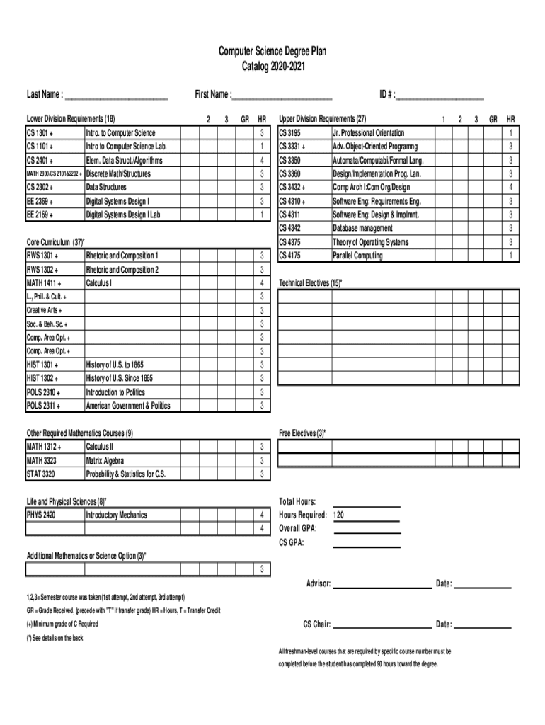 Fillable Online Degree PlansDepartment of Computer Science Fax Email