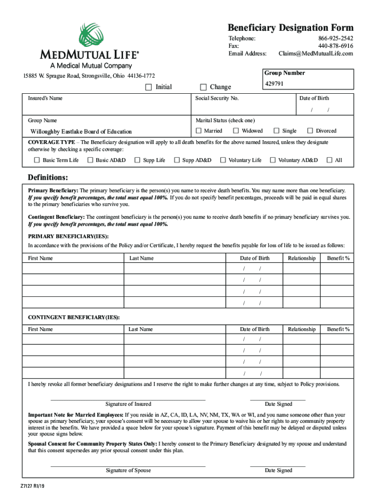 Fillable Online Beneficiary Designation Form TemplatesWord & Excel ...