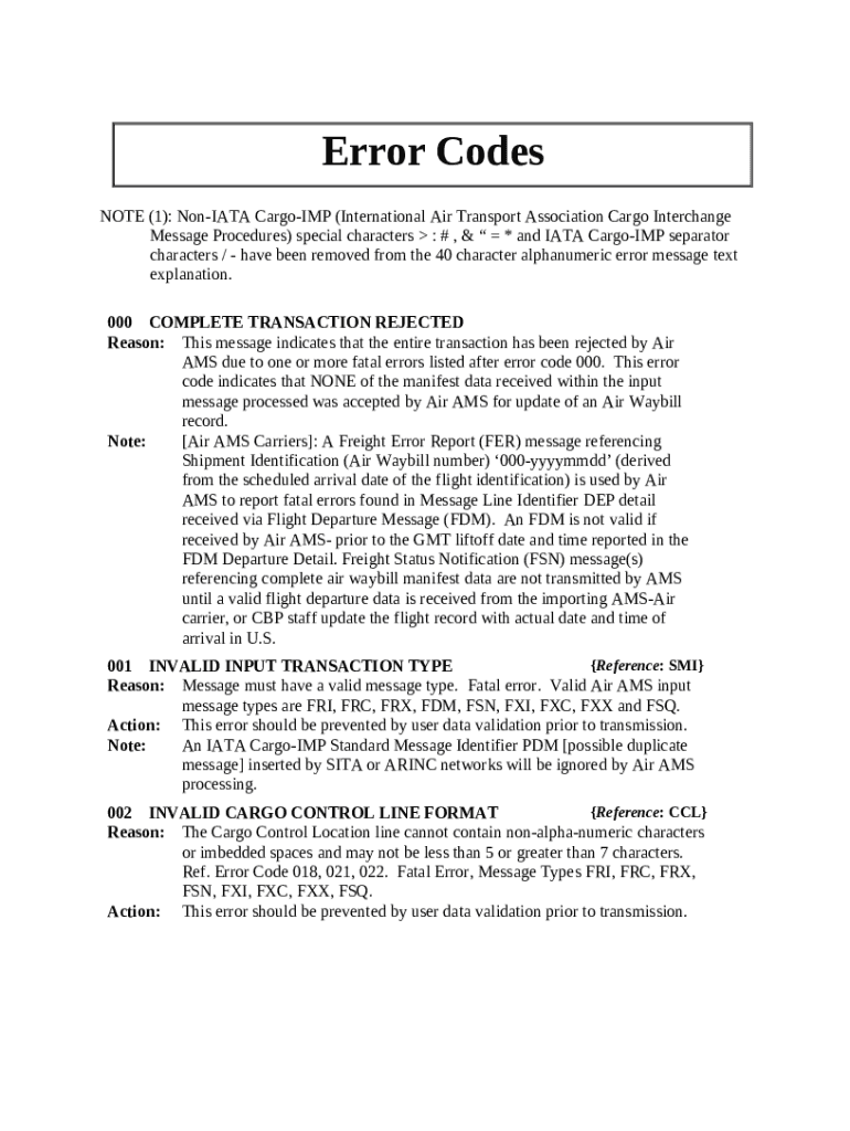 Cargo Release Condition / Error Codes - U.S. Customs and Border ...