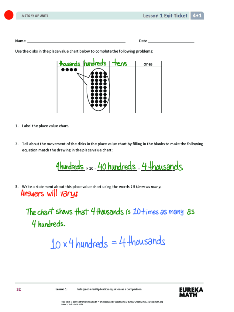 Fillable Online G5 M1 Exit Tickets SOLUTIONS.pdf - Lesson 1 Exit Ticket ...