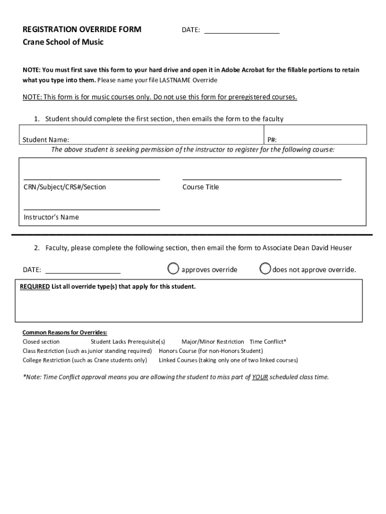 Fillable Online registrar.louisiana.eduregistrationoverridesRegistration OverridesOffice of the