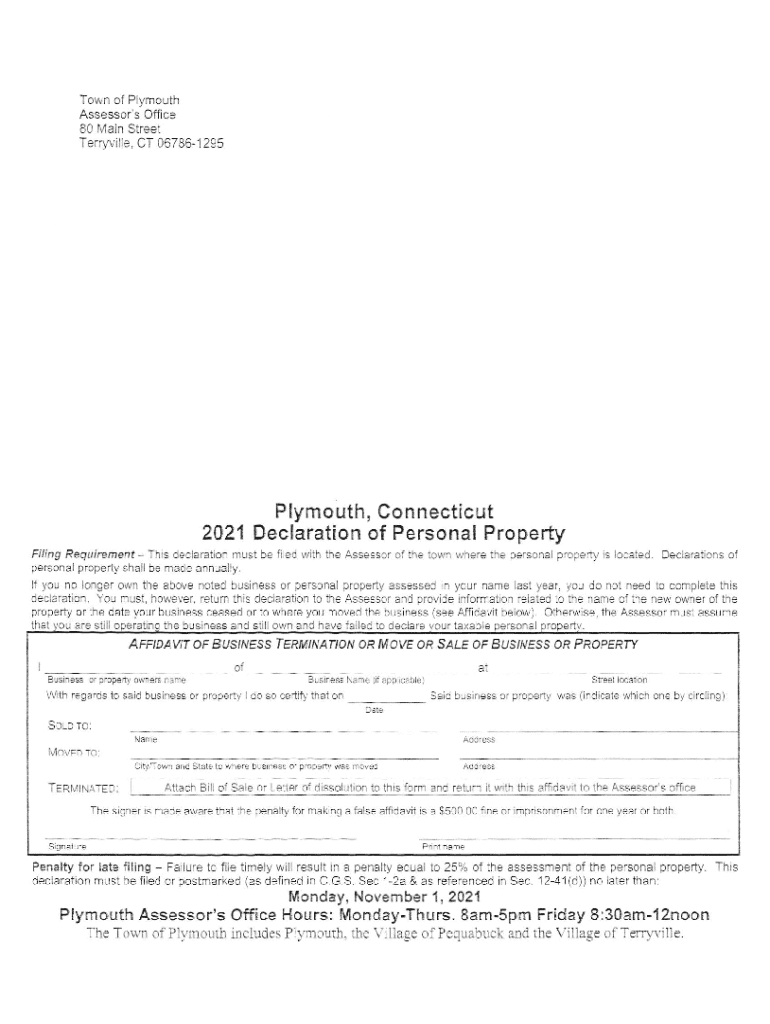 Fillable Online Plymouth Assessor Plymouth, CT (Address and Phone