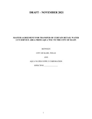 MASTER AGREEMENT FOR TRANSFER OF CERTAIN RETAIL WATER