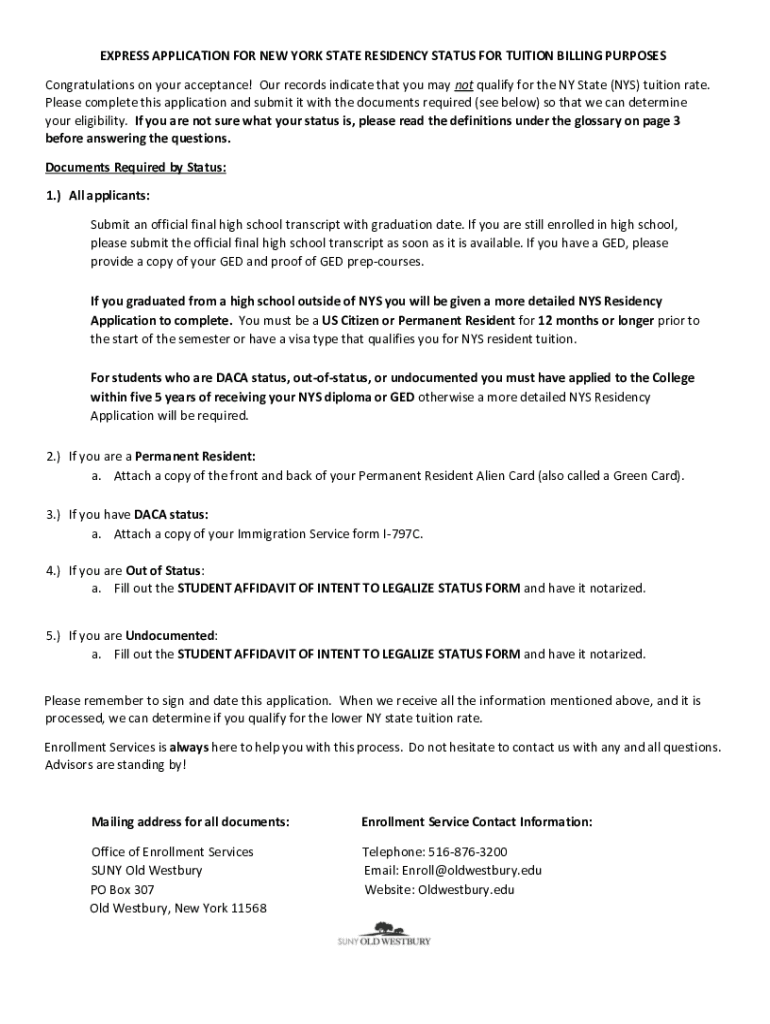 Fillable Online Application for New York State Residency Status