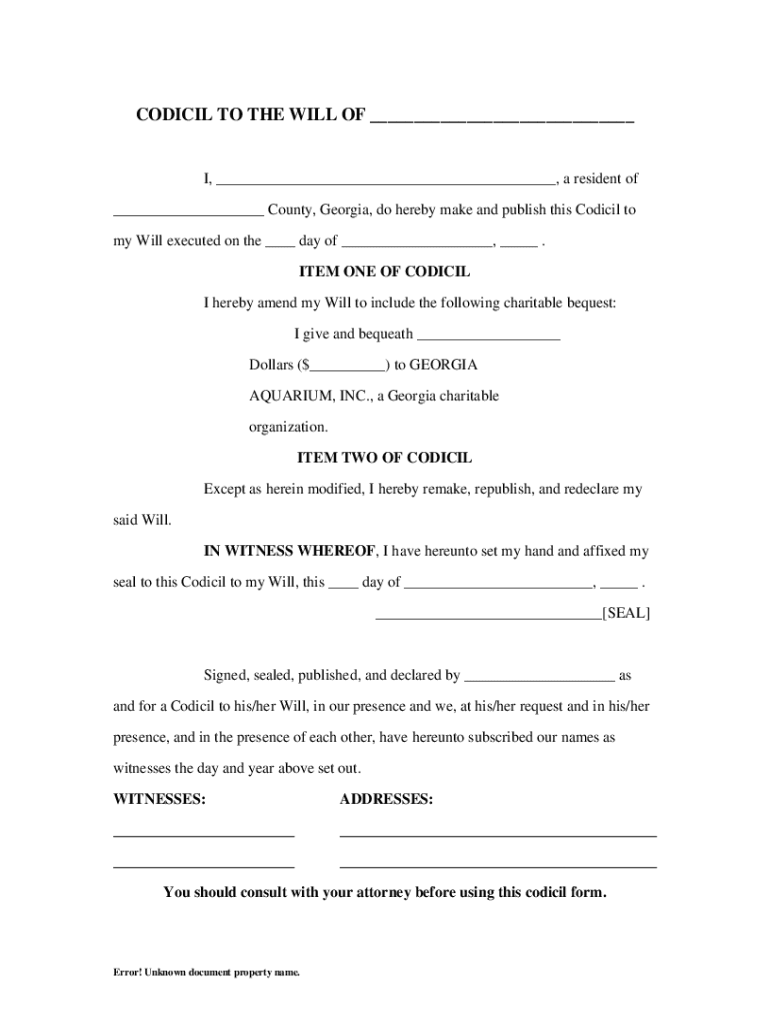 Fillable Online eforms.comwillscodicilFree Codicil to Will Form ...