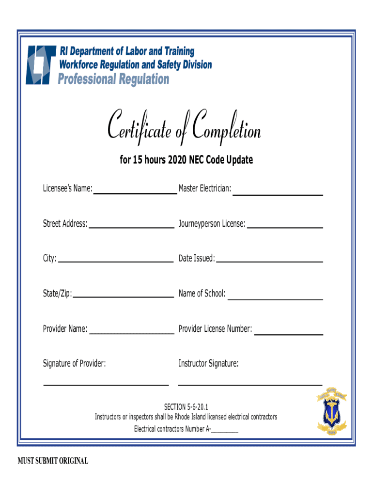 Fillable Online dlt ri Certificate of Completion Rhode Island Fax