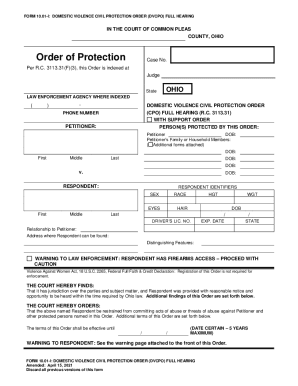 Form 10.01-I: Domestic Violence Civil Protection Order (DVCPO) Full Hearing