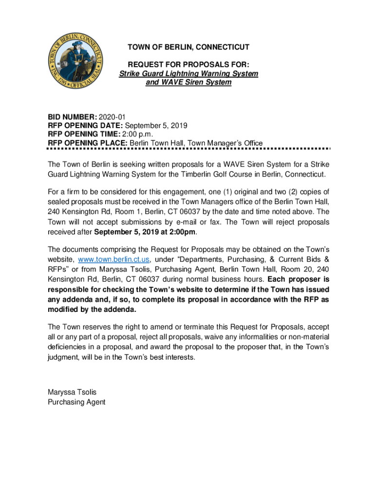 Fillable Online LEGAL NOTICE Town of Berlin Request for Proposals