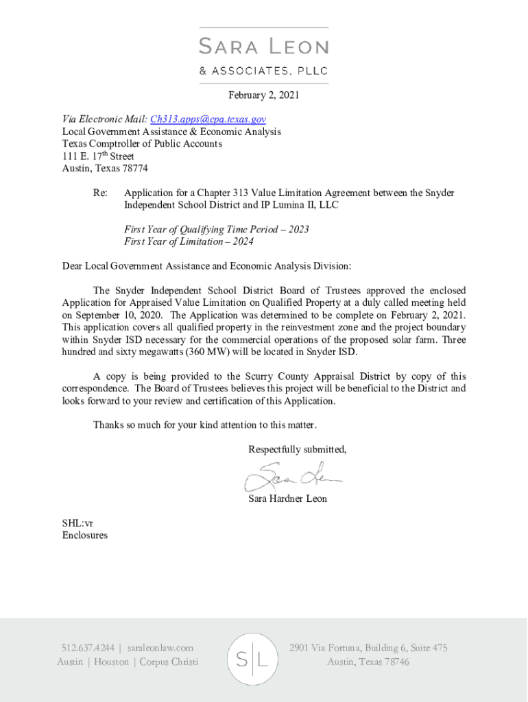 Fillable Online AGREEMENT FOR LIMITATION ON APPRAISED VALUE OF PROPERTY