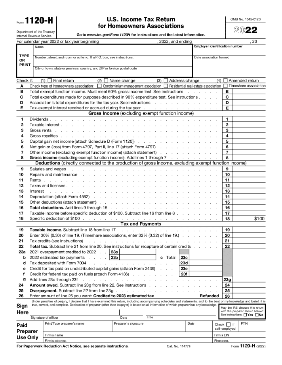 2022 form 1120-h instructions