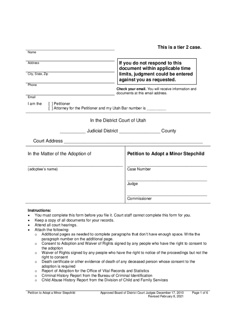 Petition to Adopt a Minor Stepchild Petition to Adopt a Minor Stepchild Preview on Page 1