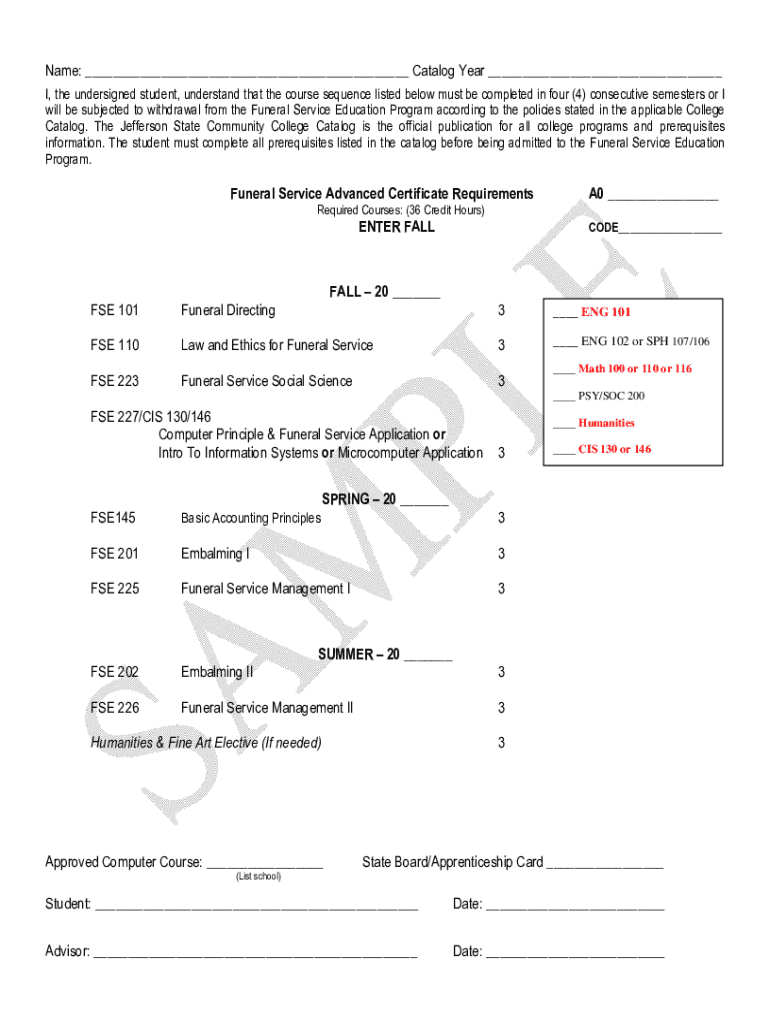 Fillable Online Funeral Service Education Advance Certificate Contract