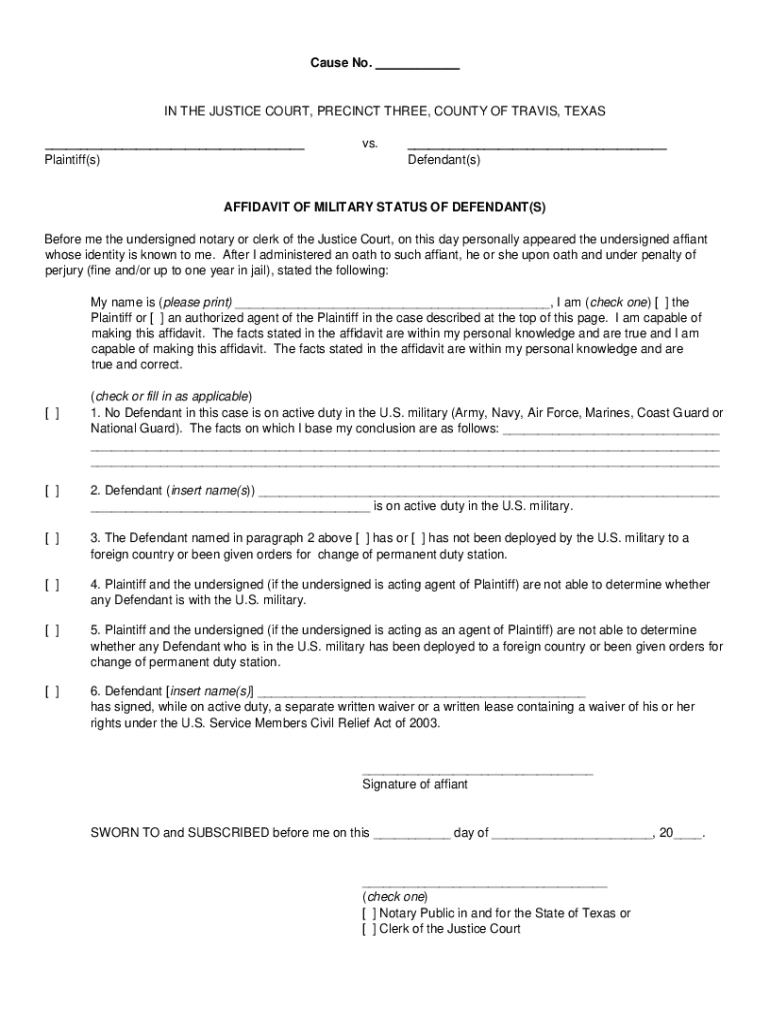 Fillable Online Affidavit of Military Service Fax Email Print pdfFiller