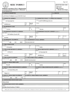 Page 1 of 5 SEEC FORM 3 REGISTRATION TYPE Original Political Committee ...