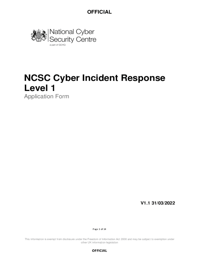 Fillable Online NCSC Cyber Incident Response (CIR) Level 1
