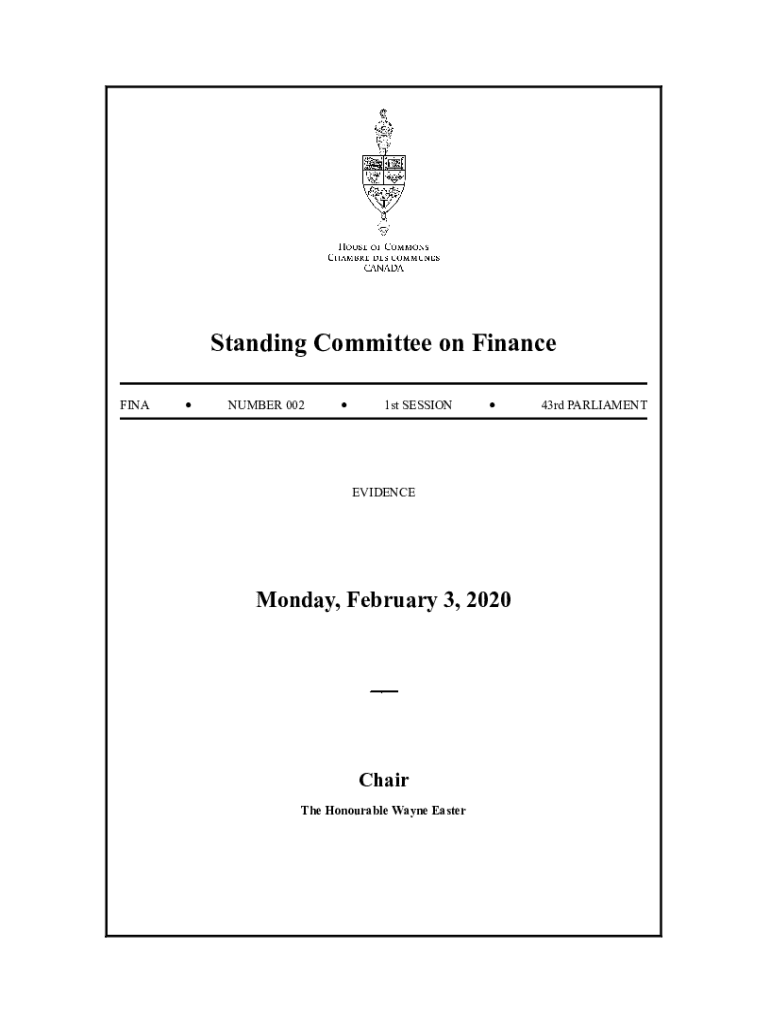 Fillable Online Evidence of the Standing Committee on Finance