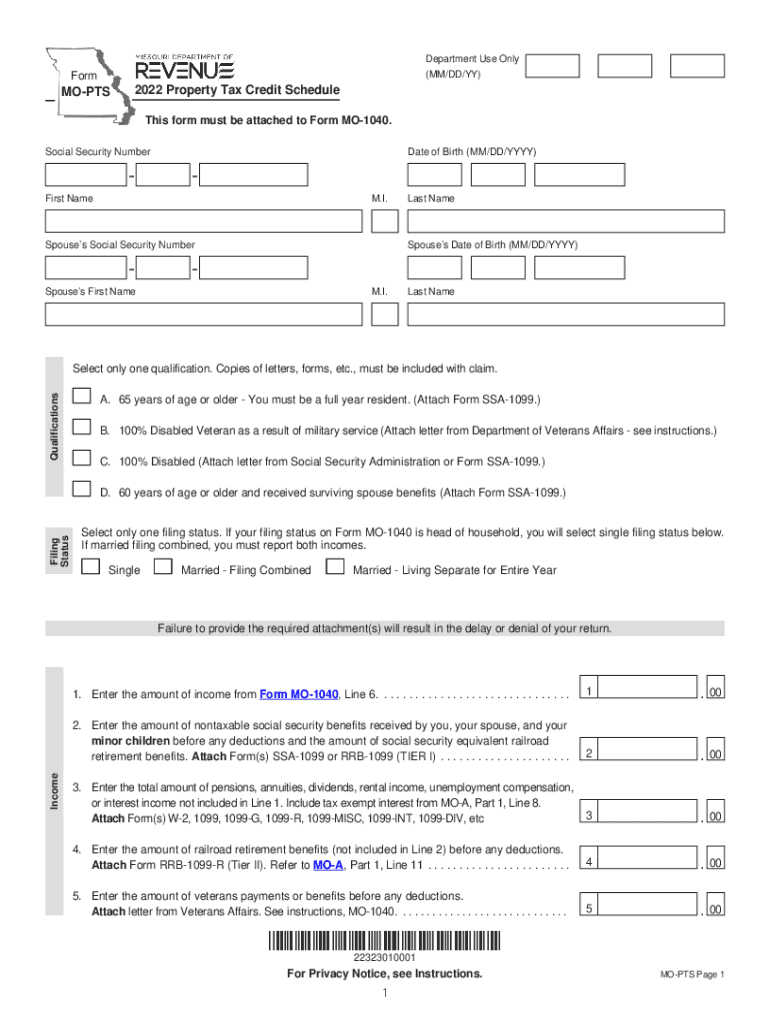 2022 Form MO DoR MO PTS Fill Online Printable Fillable Blank PdfFiller